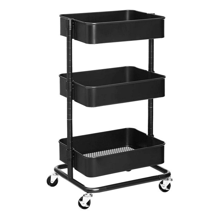 3 Tier Metal Frame kitchen Cart with Casters and Adjustable Shelf, Black