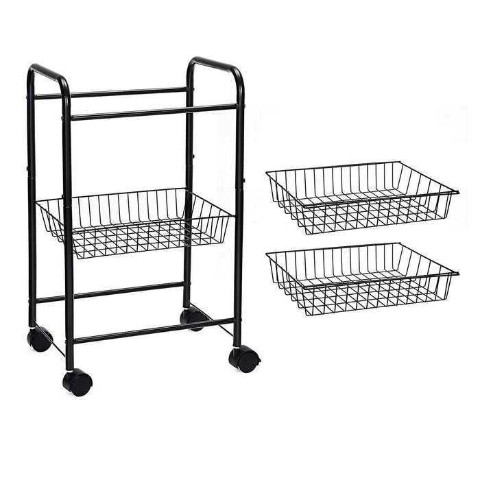 3 Tier Metal Frame Kitchen Cart with Casters and Grid Details, Black