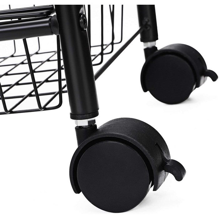 3 Tier Metal Frame Kitchen Cart with Casters and Grid Details, Black