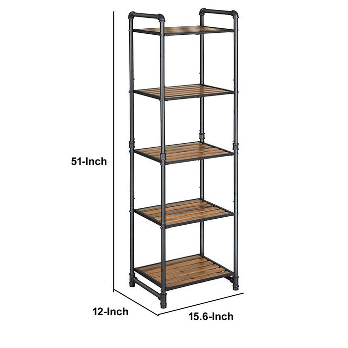 5 Tier Metal Frame Plant Stand with Adjustable Shelves, Brown and Black