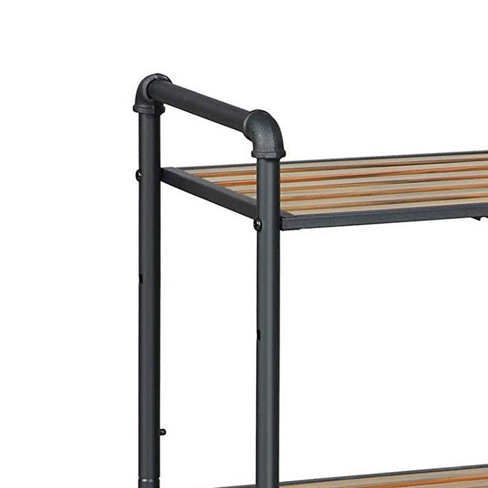 3 Tier Storage Rack with Metal Frame and Slatted Shelves, Brown and Black