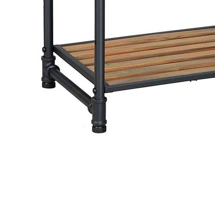3 Tier Storage Rack with Metal Frame and Slatted Shelves, Brown and Black