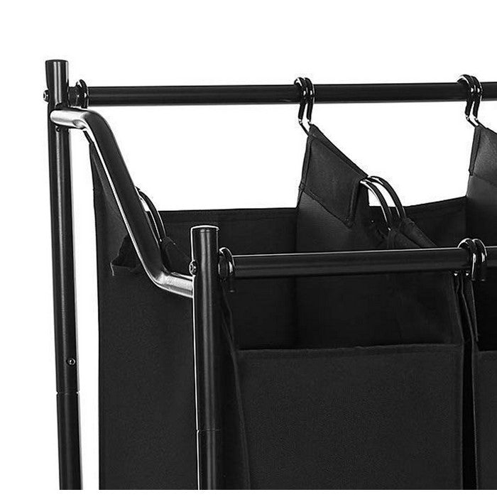 4 Bag Metal Frame Laundry Storage Cart with Casters, Black