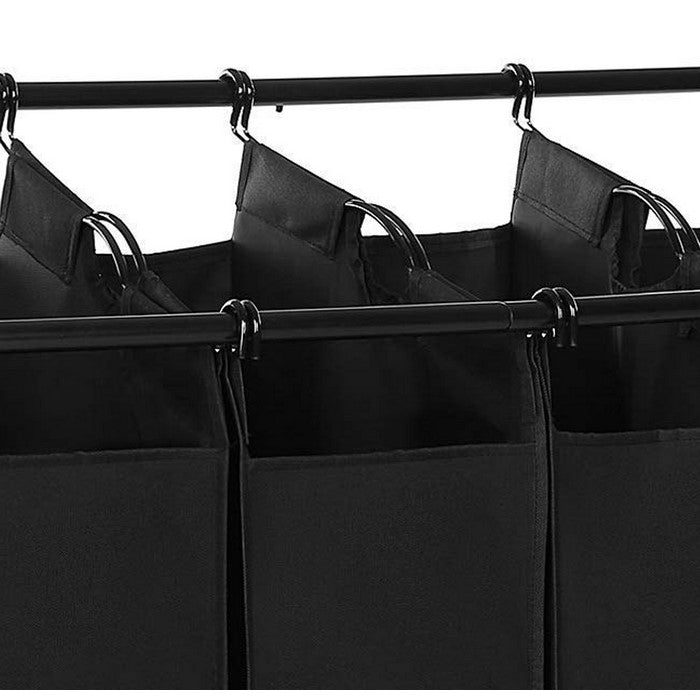 4 Bag Metal Frame Laundry Storage Cart with Casters, Black