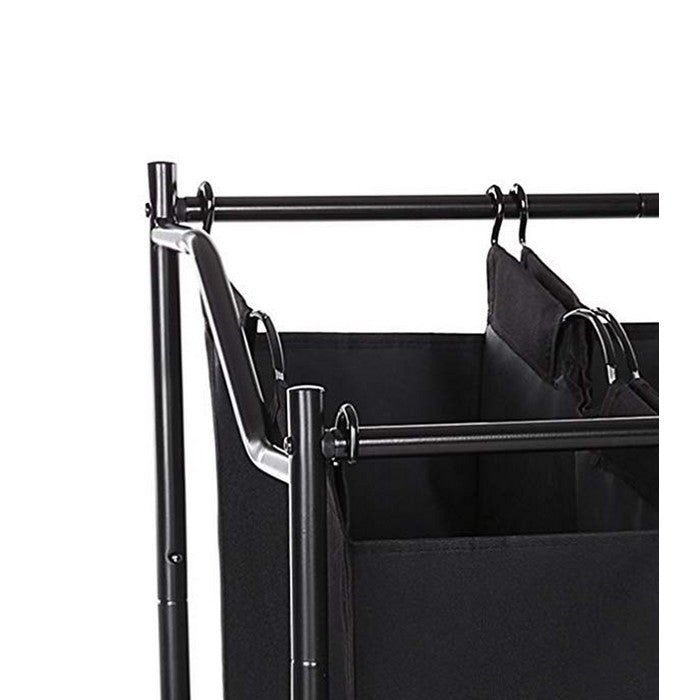 3 Bag Metal Frame Laundry Storage Cart with Casters, Black