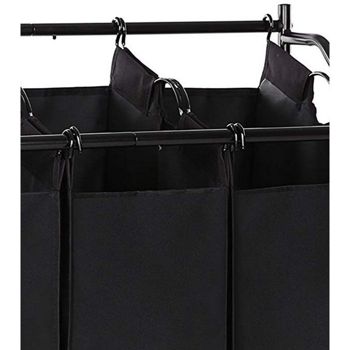 3 Bag Metal Frame Laundry Storage Cart with Casters, Black