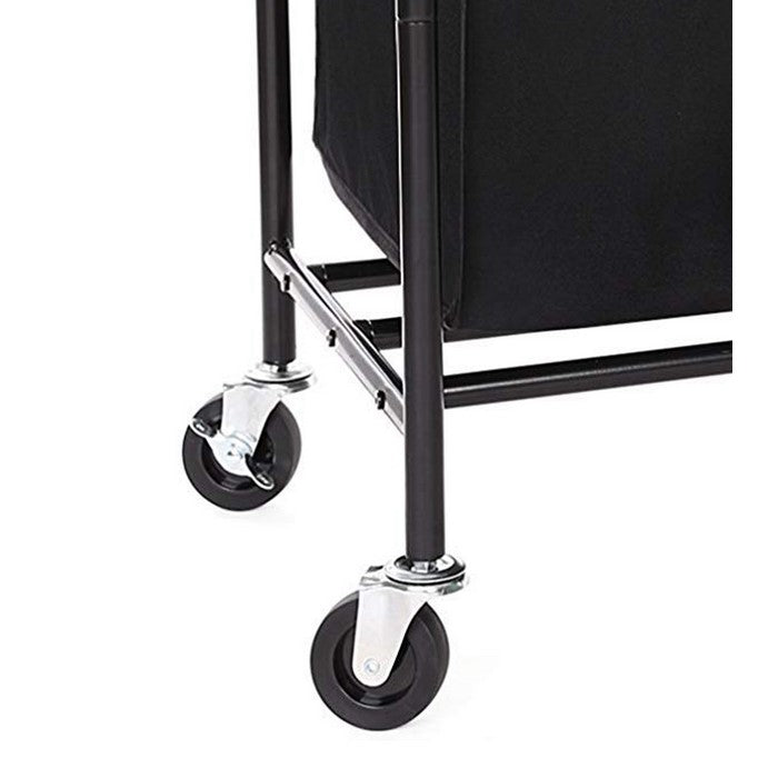 3 Bag Metal Frame Laundry Storage Cart with Casters, Black