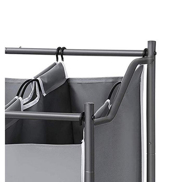 3 Bag Metal Frame Laundry Hamper with Casters, Gray