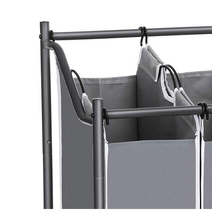 4 Bag Metal Frame Laundry Hamper with Casters, Gray