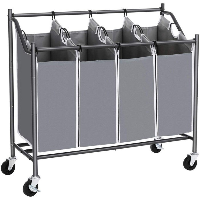 4 Bag Metal Frame Laundry Hamper with Casters, Gray