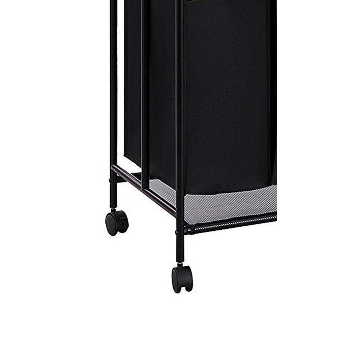 4 Bag Metal Frame Laundry Storage Cart with Casters and Hanging Bar, Black