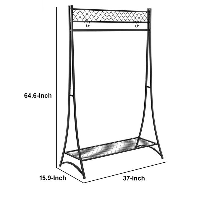 Tower Shape Metal Frame Garment Rack with Mesh Details, Black