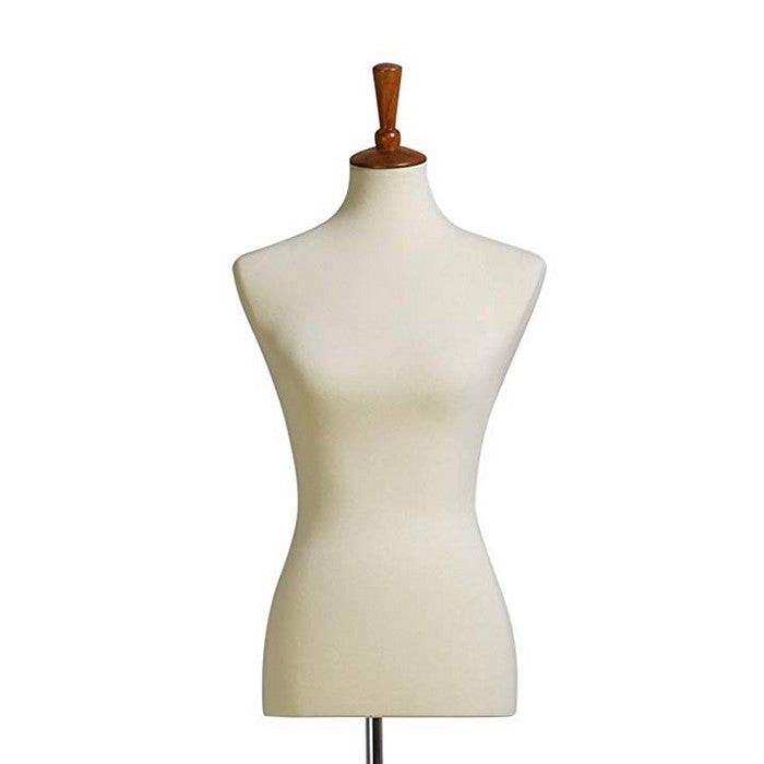 Wooden Female Mannequin Torso Body with Adjustable Stand, White and Brown