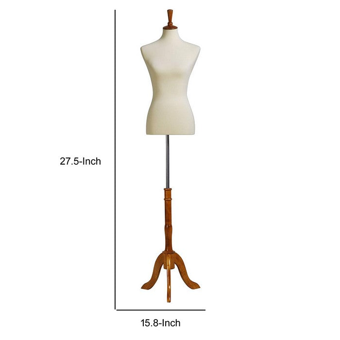 Wooden Female Mannequin Torso Body with Adjustable Stand, White and Brown