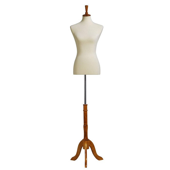 Wooden Female Mannequin Torso Body with Adjustable Stand, White and Brown