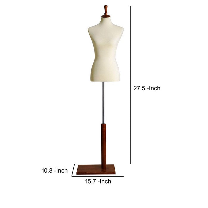 Female Mannequin Torso Body with Adjustable Stand, White and Brown