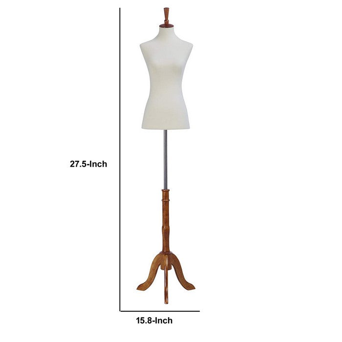 Female Mannequin Torso Body with Adjustable Tripod Stand, White and Brown