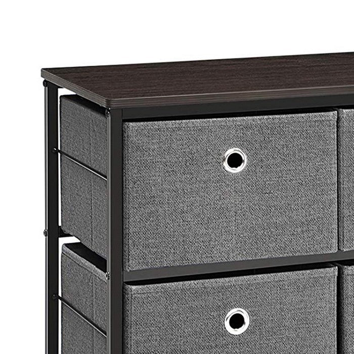 6 Drawers Wooden Dresser with Textured Fabric Wrapping, Gray and Black