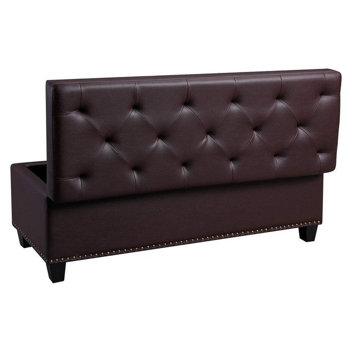 Nailhead Trim Tufted Leatherette Wooden Frame Storage Ottoman, Brown