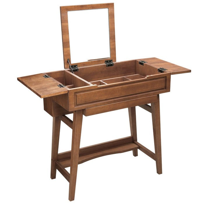 Wooden Dresser with 6 Organizers and 1 Lift Top Mirror, Brown