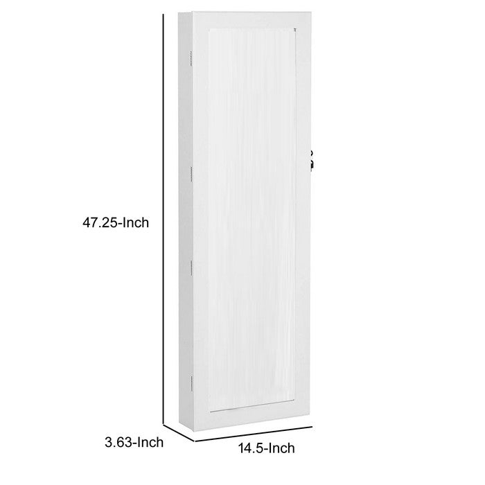 Jewelry Organizer Cabinet with Felt Lining and Multiple Hooks, White