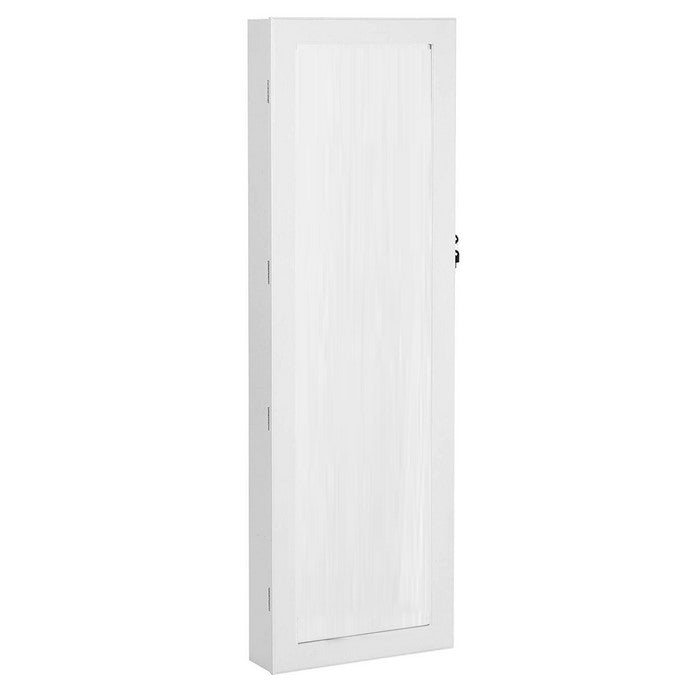Jewelry Organizer Cabinet with Felt Lining and Multiple Hooks, White