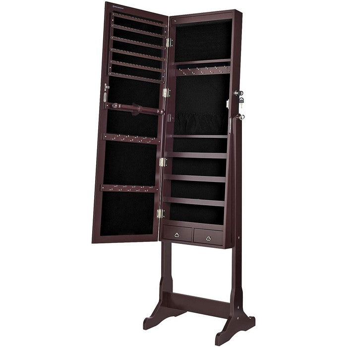 Jewelry Organizer Cabinet with Felt Lining and Multiple Hooks, Brown