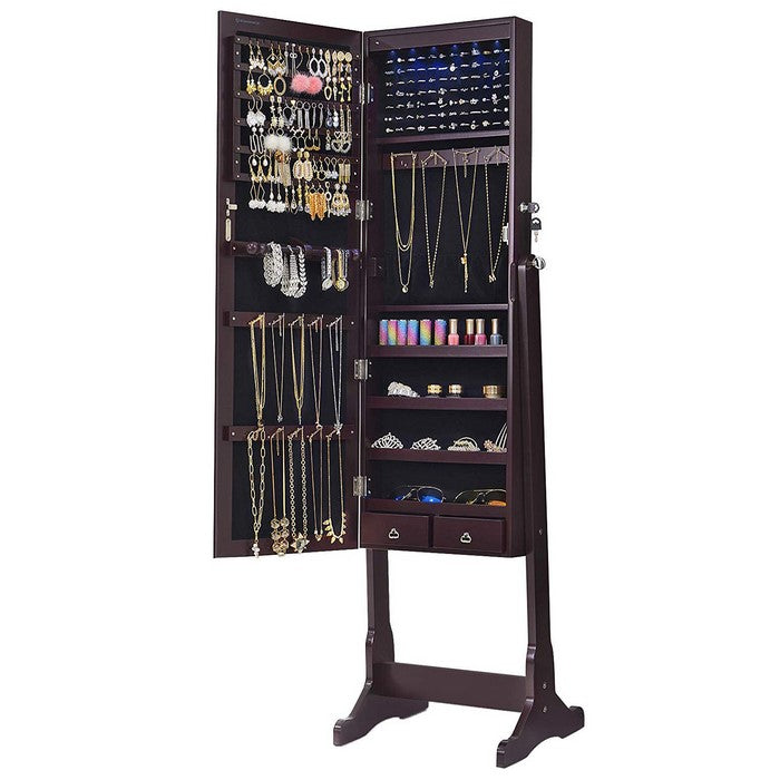 Jewelry Organizer Cabinet with Felt Lining and Multiple Hooks, Brown