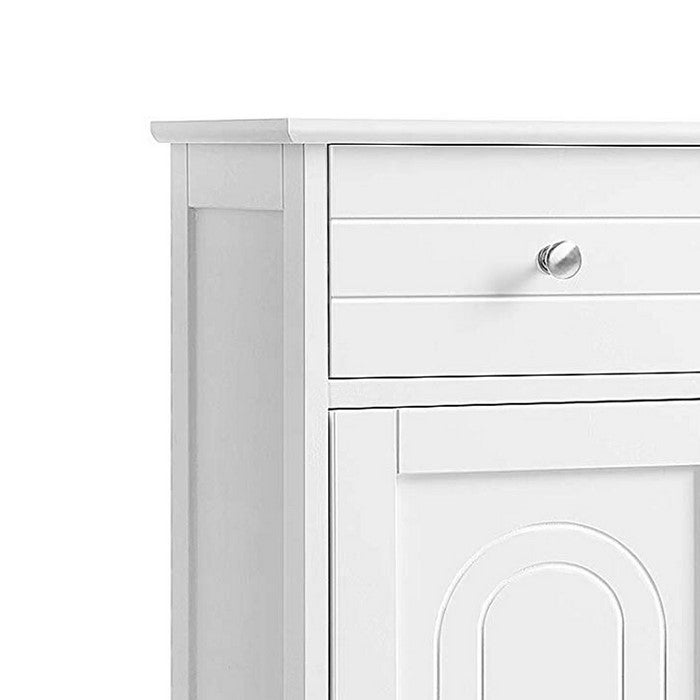 Plank Style Wooden Bathroom Cabinet with 1 Drawer and 1 Door, White