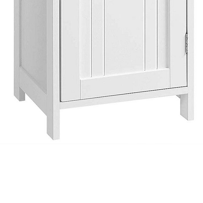 Plank Style Wooden Bathroom Cabinet with 1 Drawer and 1 Door, White