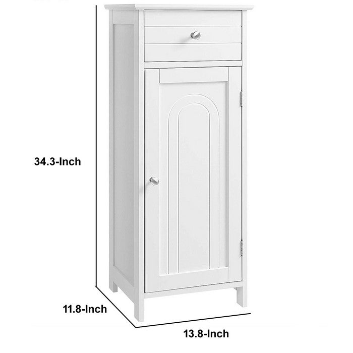 Plank Style Wooden Bathroom Cabinet with 1 Drawer and 1 Door, White