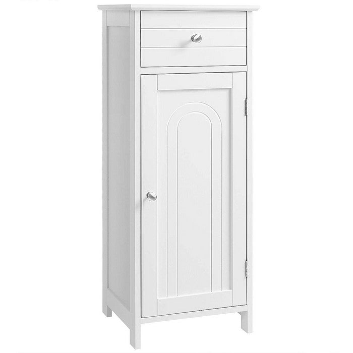 Plank Style Wooden Bathroom Cabinet with 1 Drawer and 1 Door, White