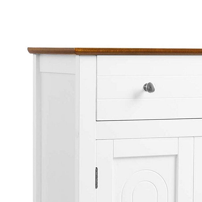 Plank Style Bathroom Cabinet with 1 Drawer and 2 Doors, White and Brown