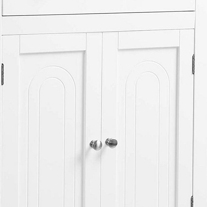 Plank Style Bathroom Cabinet with 1 Drawer and 2 Doors, White and Brown
