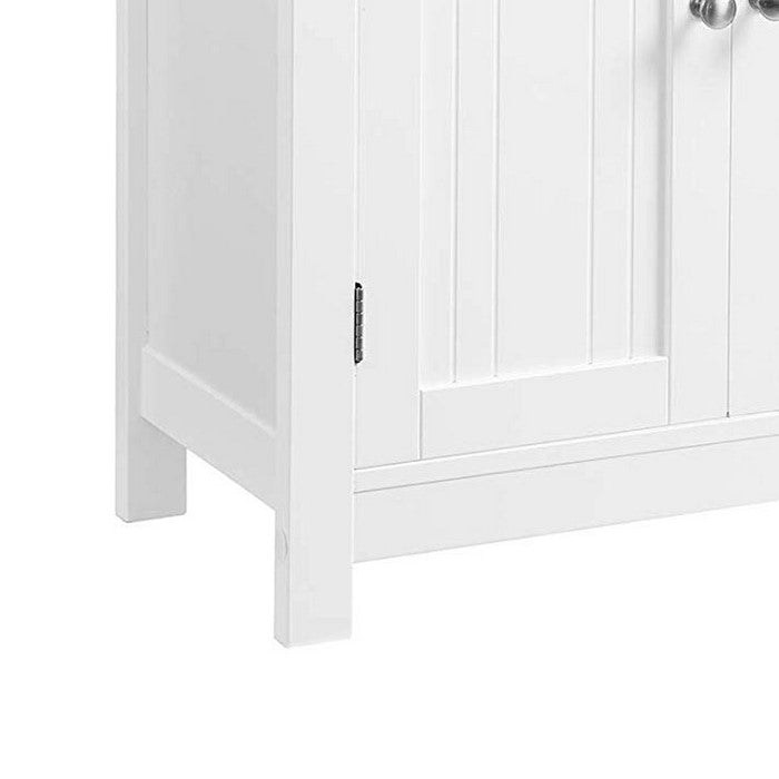 Plank Style Bathroom Cabinet with 1 Drawer and 2 Doors, White and Brown