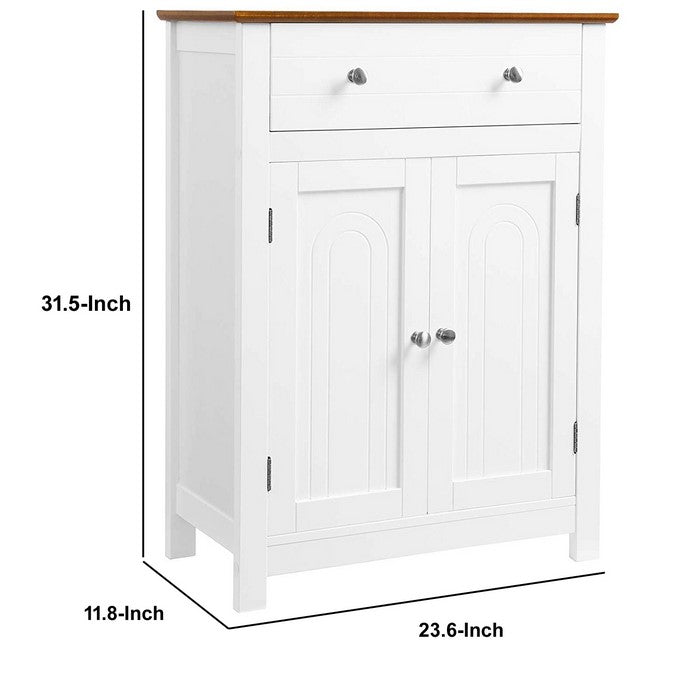 Plank Style Bathroom Cabinet with 1 Drawer and 2 Doors, White and Brown