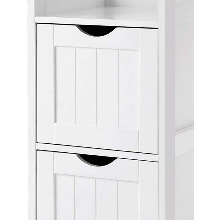 Plank Style Wooden Bathroom Cabinet with 2 Drawers and 1 Open Shelf, White