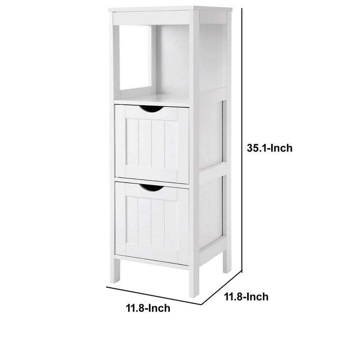 Plank Style Wooden Bathroom Cabinet with 2 Drawers and 1 Open Shelf, White