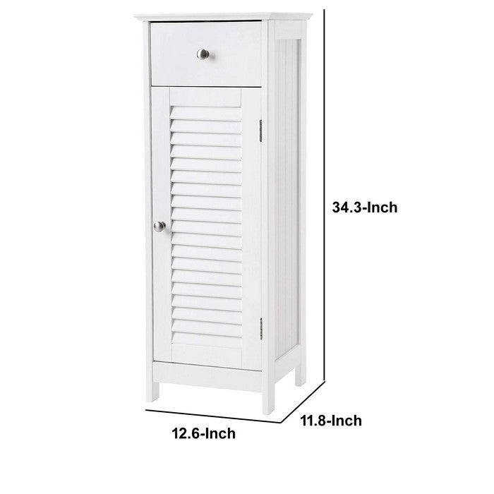 Corrugated Door Wooden Bathroom Storage with 1 Drawer, White