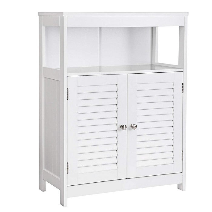 Wooden Bathroom Closet with 1 Open Shelf and 2 Door Cabinet, White