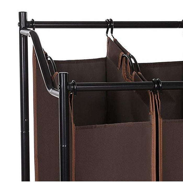 4 Bag Metal Frame Laundry Storage Cart with Casters, Brown