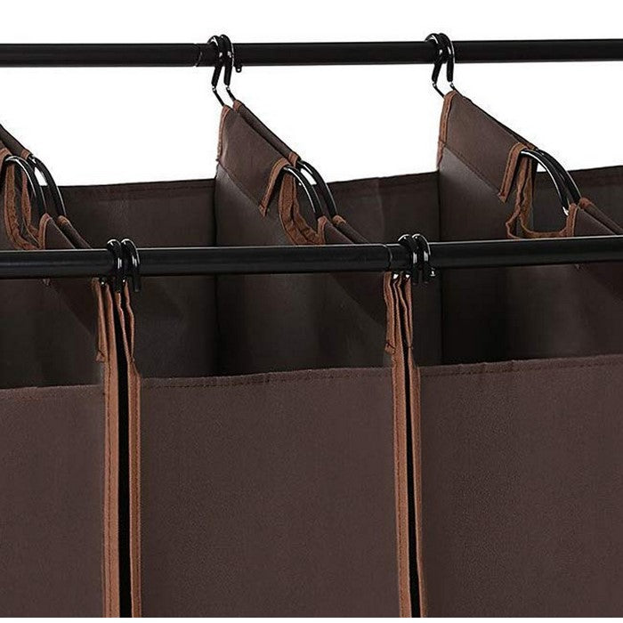 4 Bag Metal Frame Laundry Storage Cart with Casters, Brown