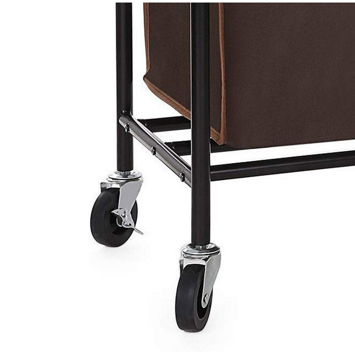 4 Bag Metal Frame Laundry Storage Cart with Casters, Brown
