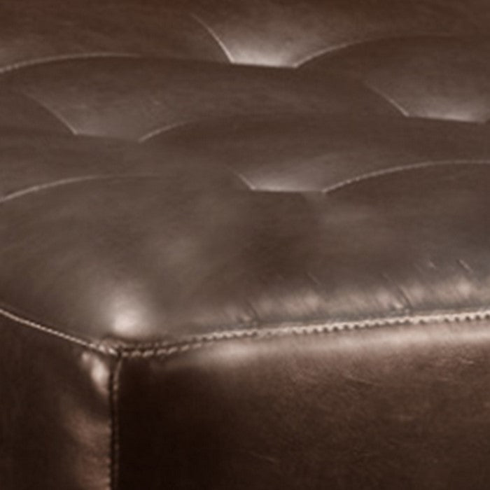 Button Tufted Cushioned Oversized Ottoman with Tapered Block Legs, Brown