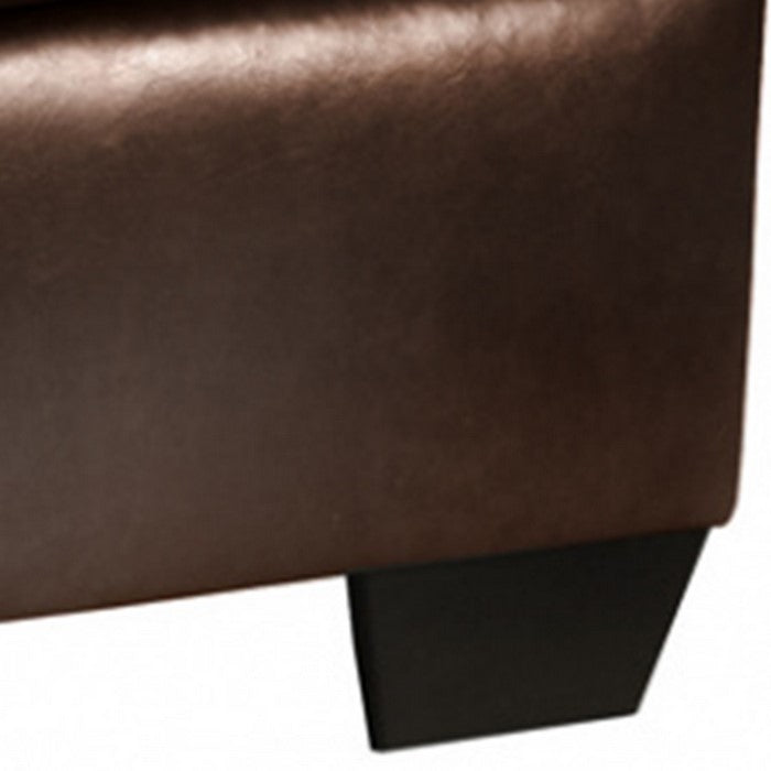 Button Tufted Cushioned Oversized Ottoman with Tapered Block Legs, Brown