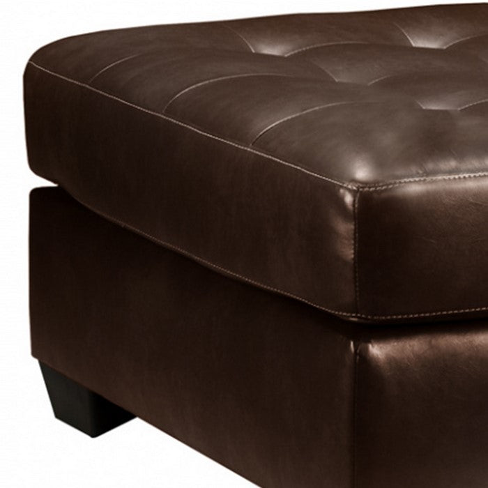 Button Tufted Cushioned Oversized Ottoman with Tapered Block Legs, Brown