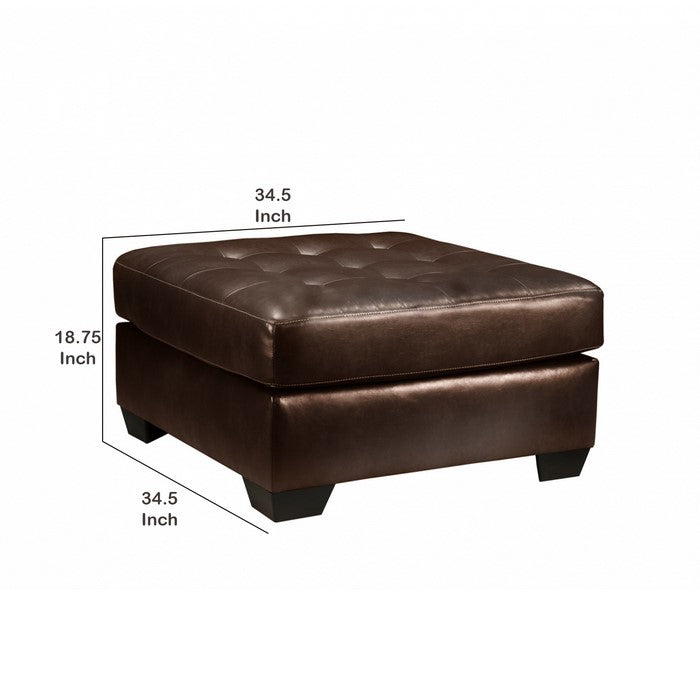 Button Tufted Cushioned Oversized Ottoman with Tapered Block Legs, Brown