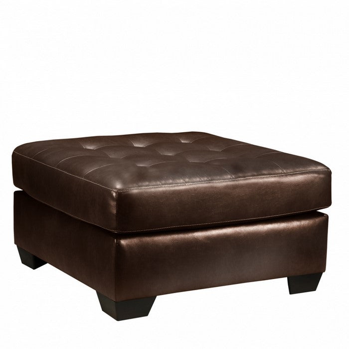 Button Tufted Cushioned Oversized Ottoman with Tapered Block Legs, Brown
