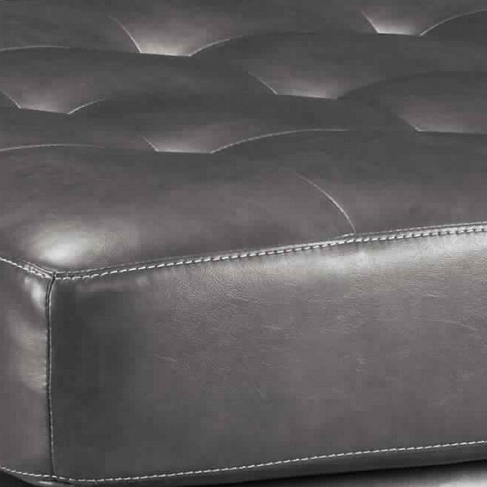 Button Tufted Cushioned Oversized Ottoman with Tapered Block Legs, Gray