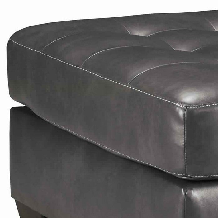 Button Tufted Cushioned Oversized Ottoman with Tapered Block Legs, Gray
